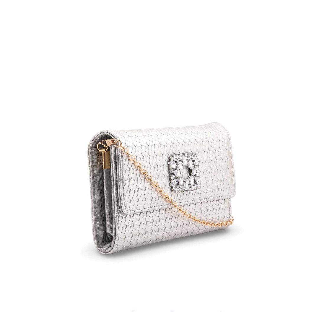 Silver Formal Clutch For Ladies P24424