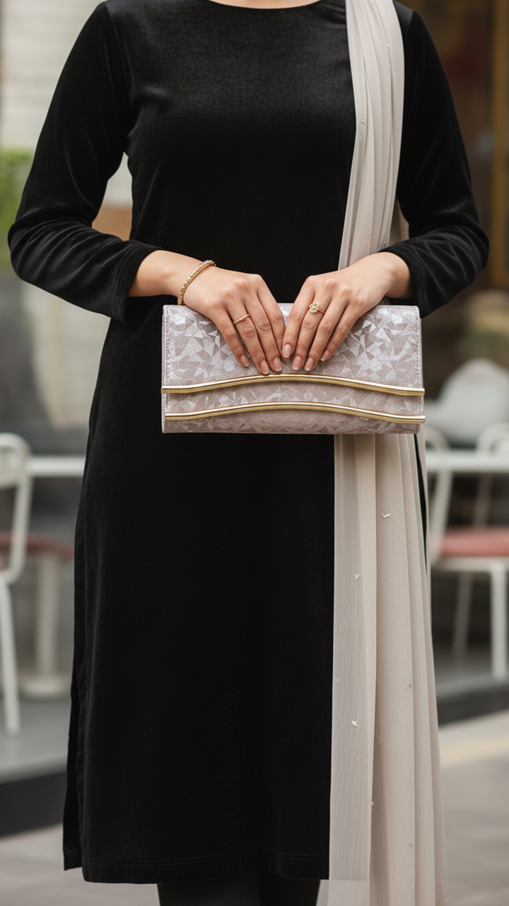 Champagne Fancy Clutch For Women P24425