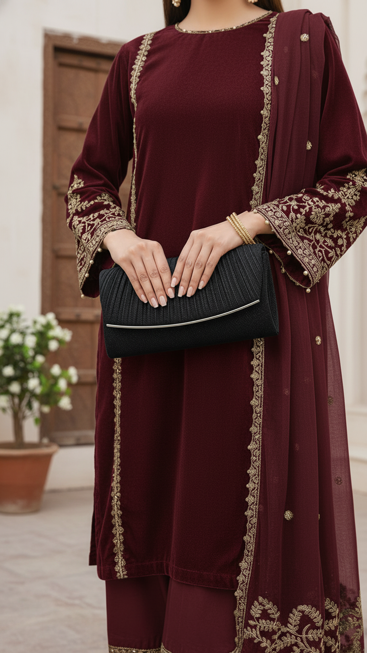 Black Fancy Clutch For Ladies P24429