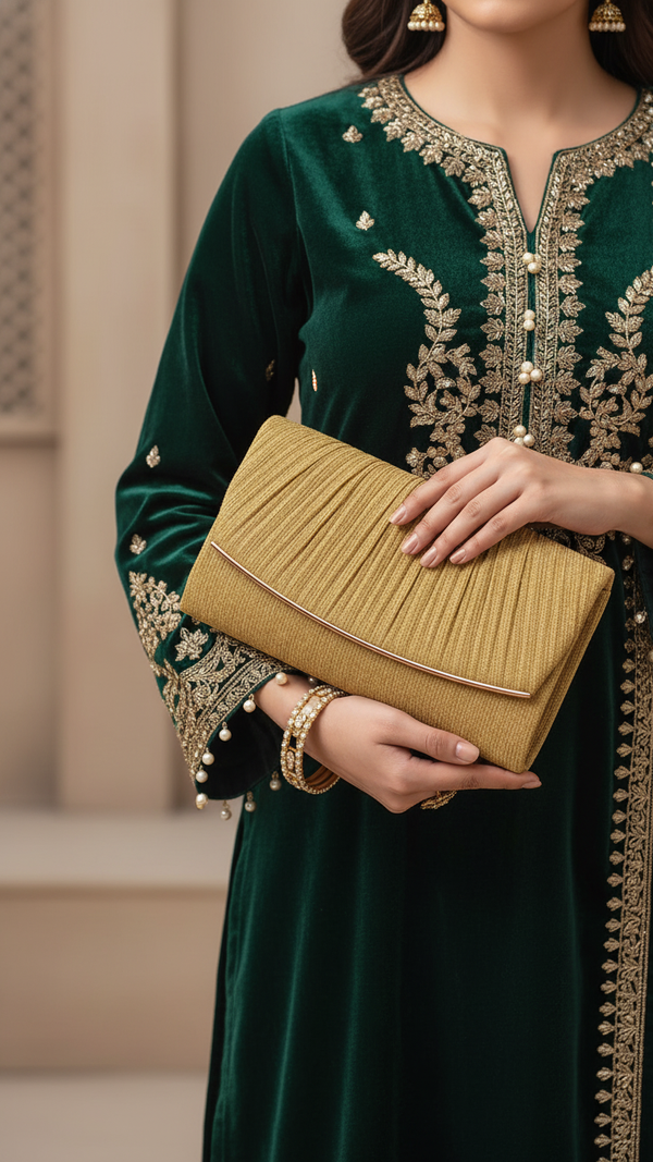 Golden Fancy Clutch For Women P24429