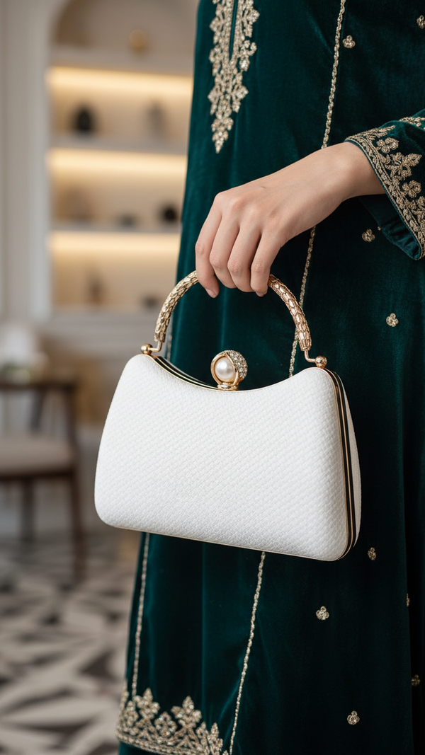 White Formal Clutch For Women P24431