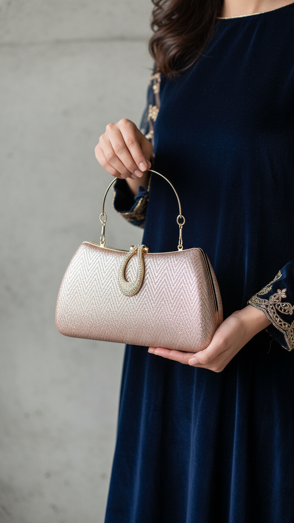 Champagne Fancy Clutch For Ladies P24433