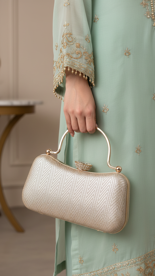 Golden Fancy Clutch For Women P24434