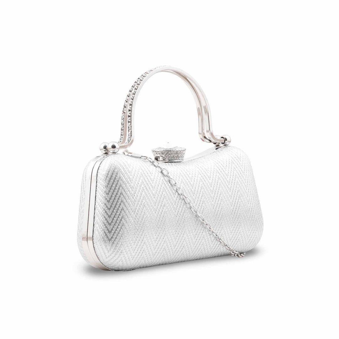 Silver Fancy Clutch For Women P24434