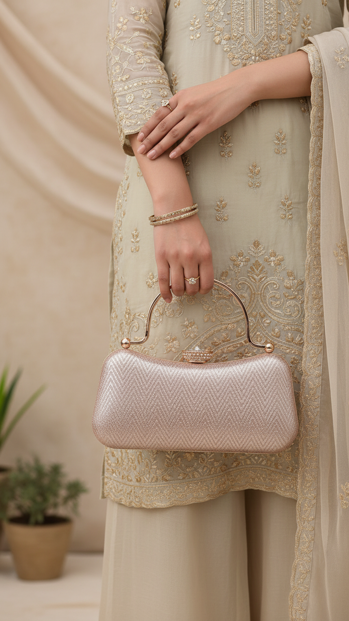 Champagne Fancy Clutch For Women P24434