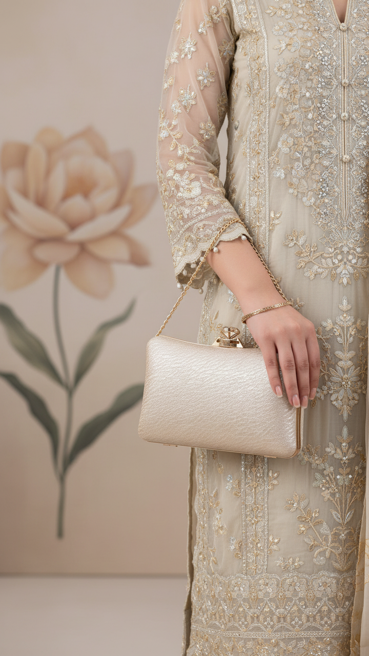 Golden Fancy Clutch For Women P24435