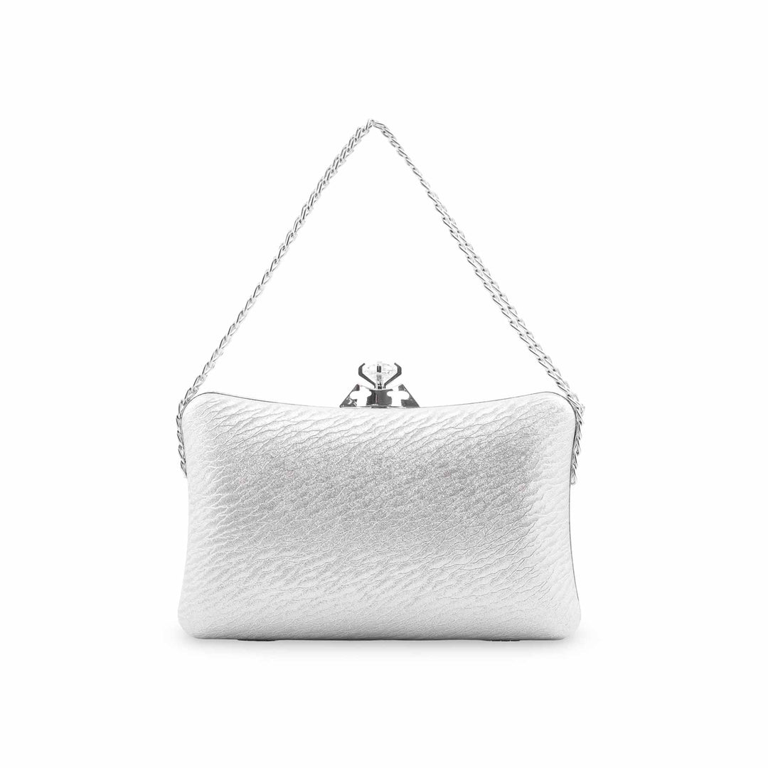 Silver Fancy Clutch For Women P24435