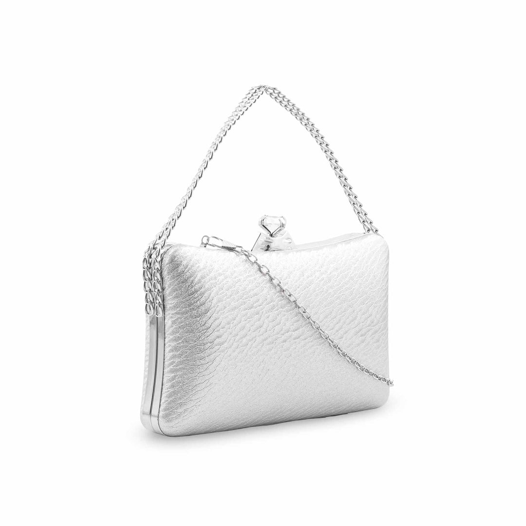 Silver Fancy Clutch For Women P24435