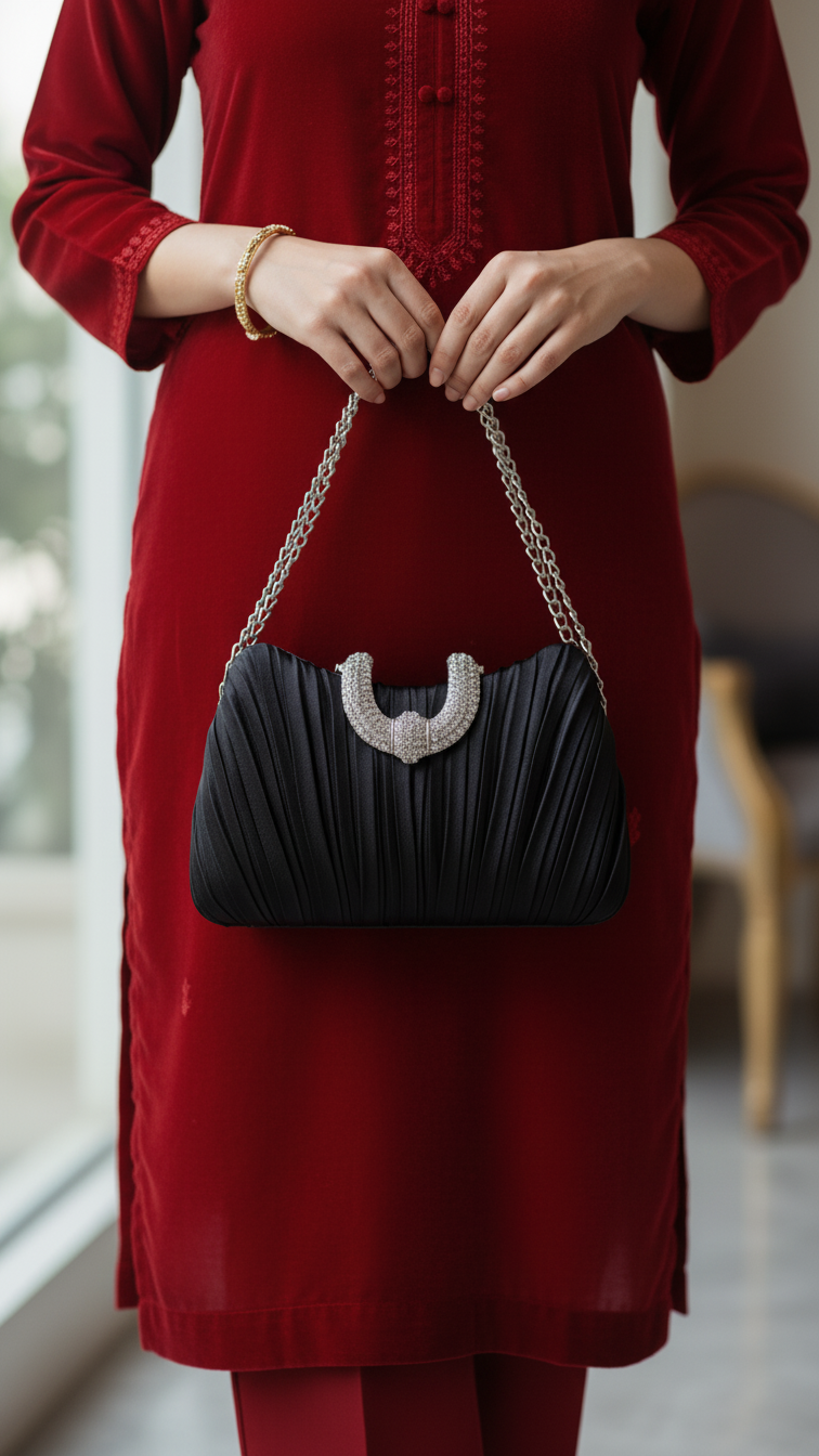 Black Formal Clutch For Ladies P24439
