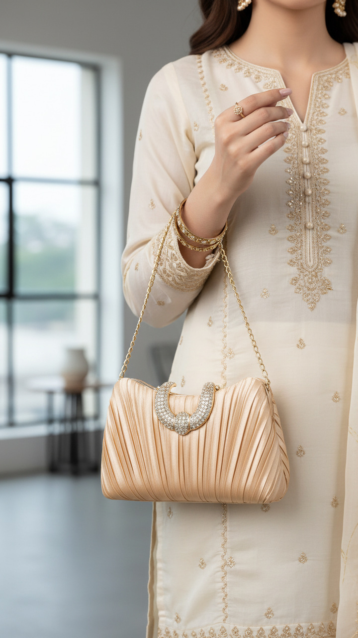 Beige Formal Clutch For Ladies P24439