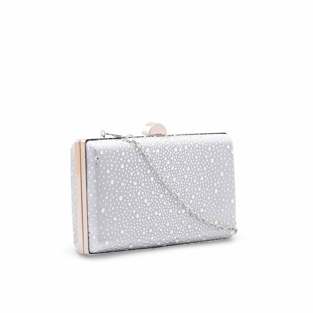 Silver Fancy Clutch For Ladies P24559