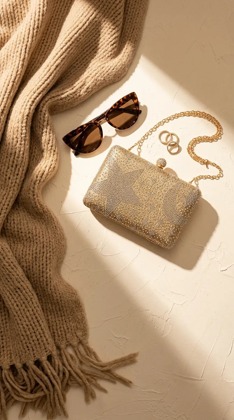 Golden Fancy Clutch For Ladies P24562