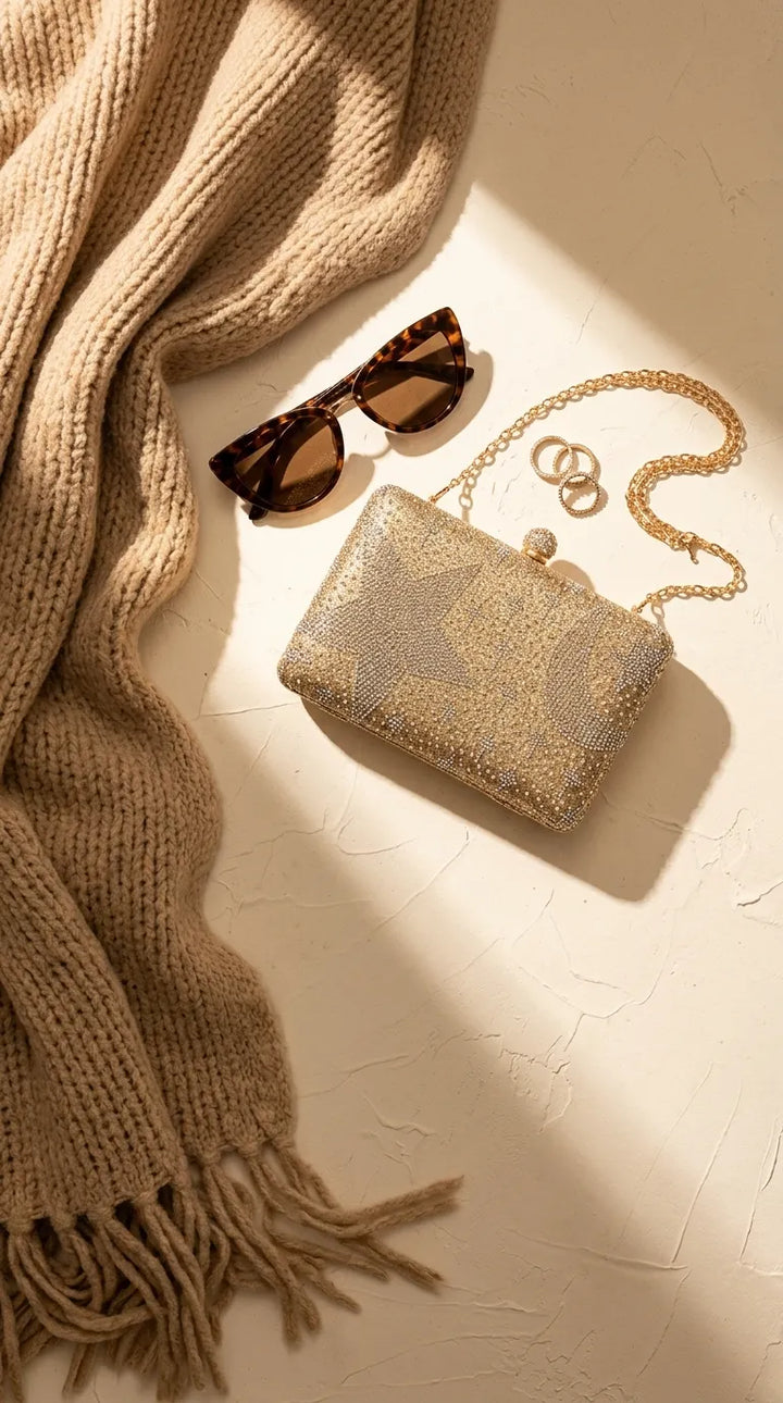 Golden Fancy Clutch For Ladies P24562