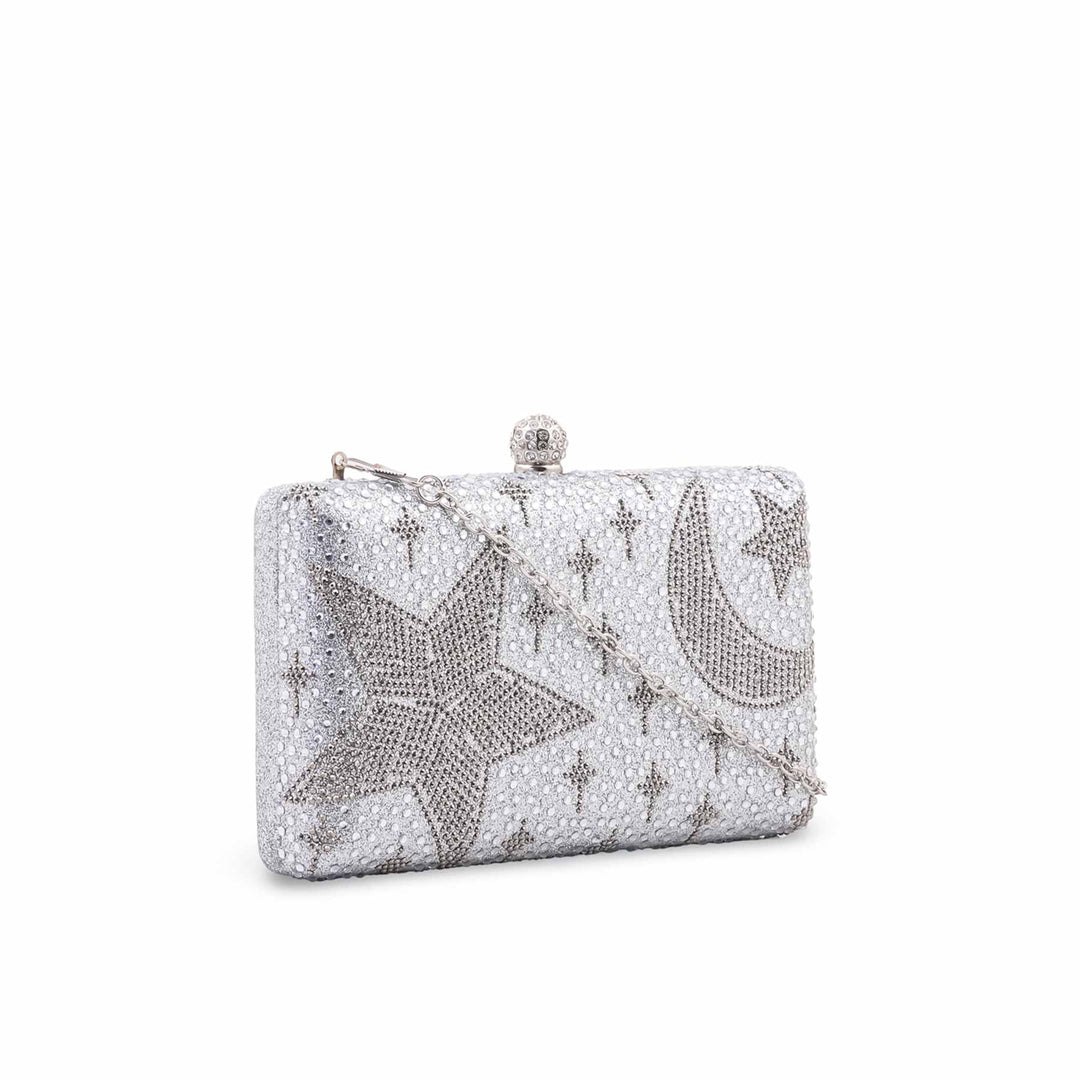 Silver Fancy Clutch For Ladies P24562