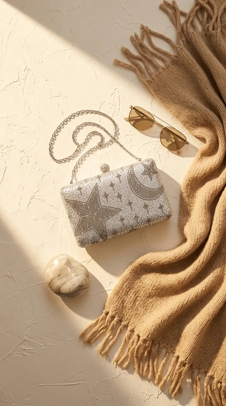 Silver Fancy Clutch For Ladies P24562