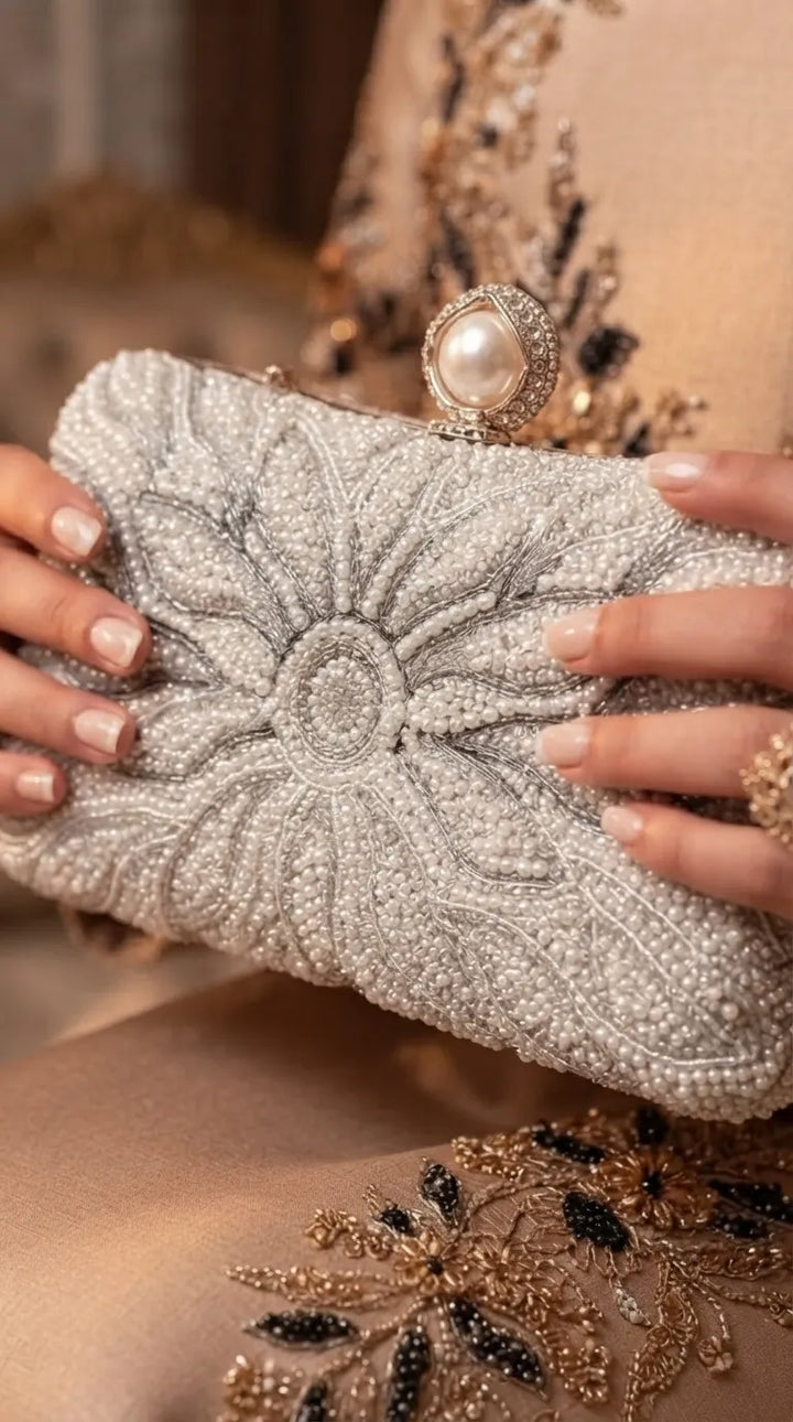 Silver Fancy Bridal Clutch P24569