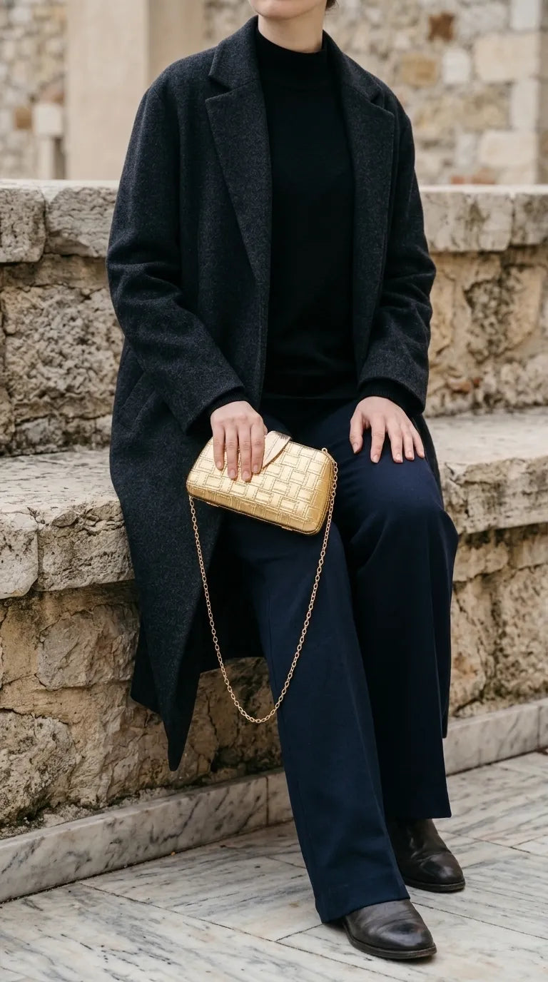 Golden Fancy Clutch For Women P24573