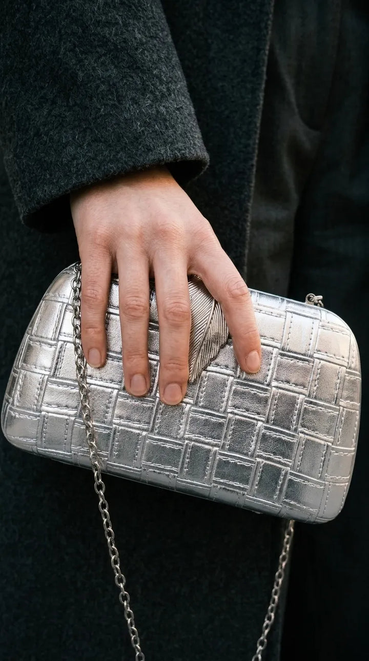 Silver Fancy Clutch For Women P24573