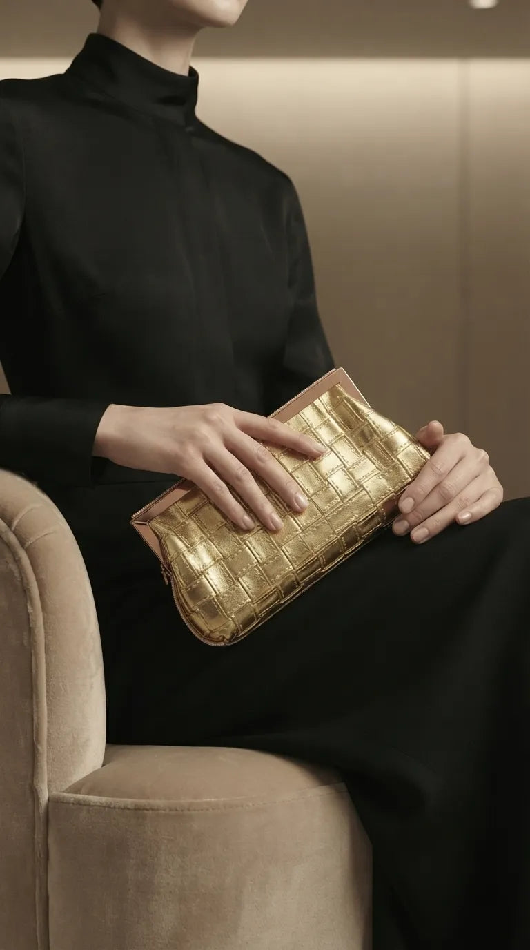 Golden Fancy Clutch For Women P24574
