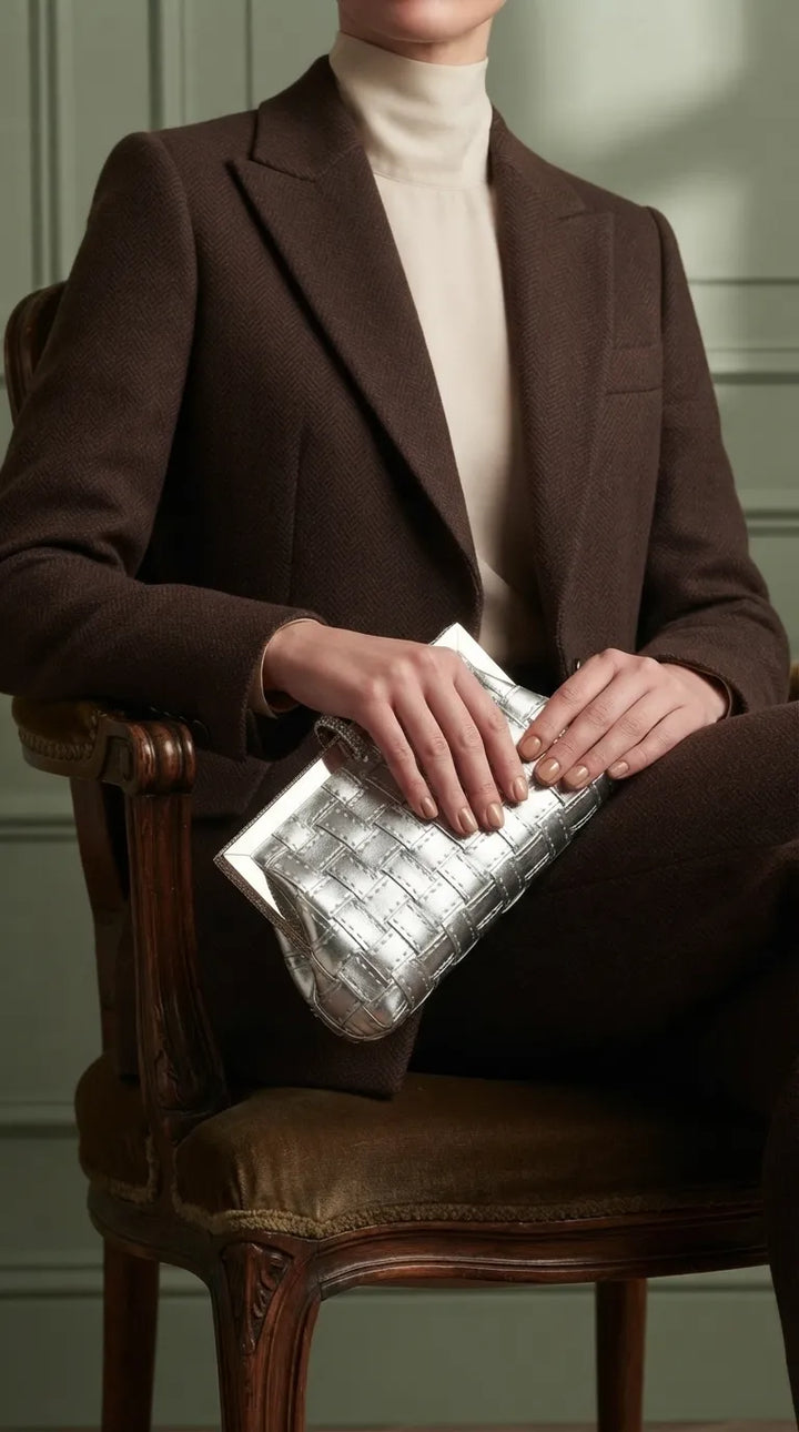 Silver Fancy Clutch For Women P24574