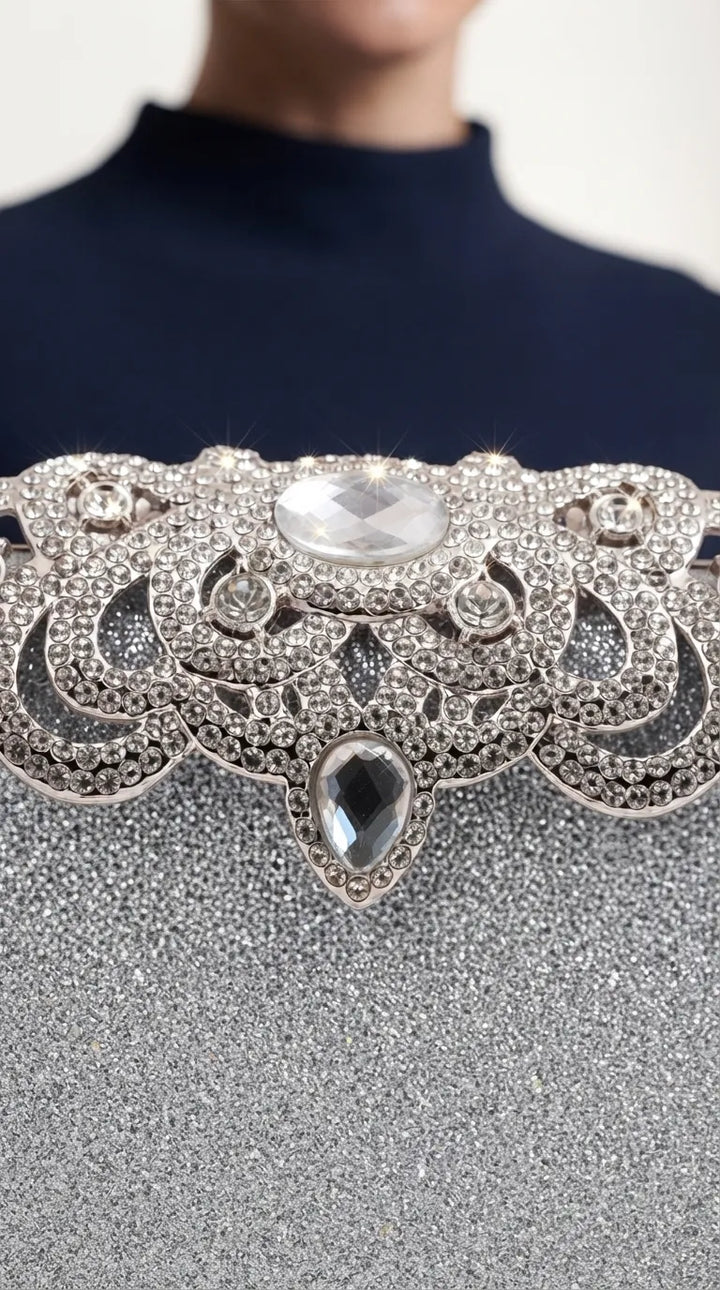 Silver Fancy Clutch For Women P24576