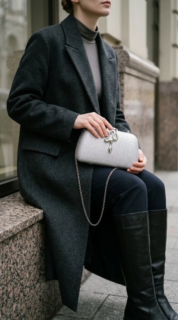 Silver Fancy Clutch For Women P24578