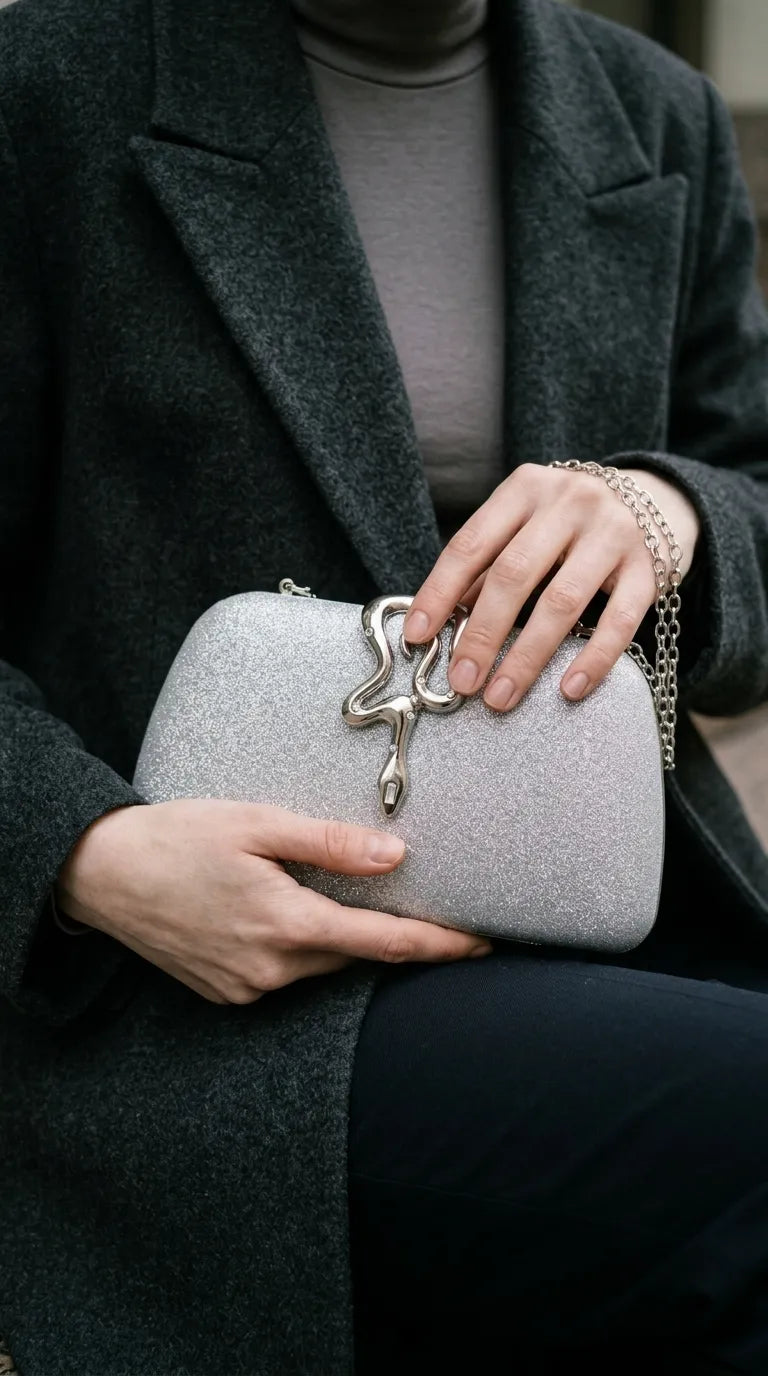 Silver Fancy Clutch For Women P24578