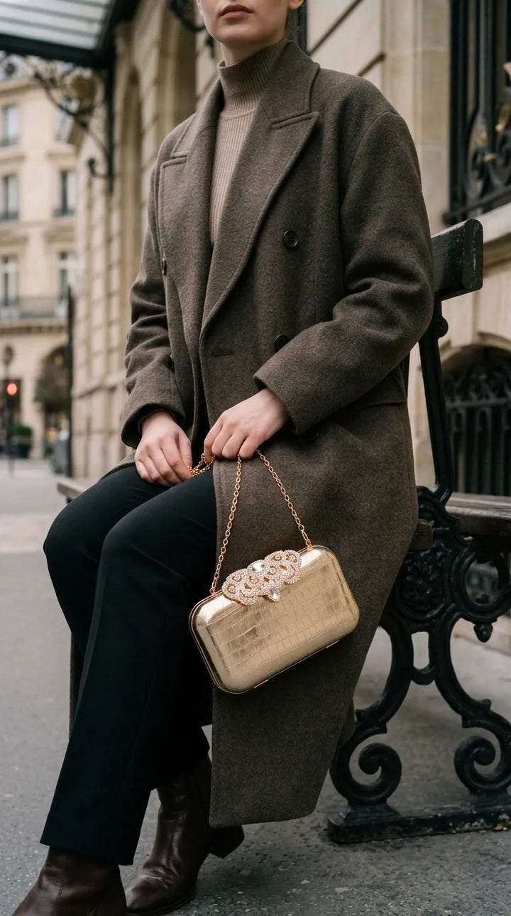 Golden Fancy Clutch For Women P24582