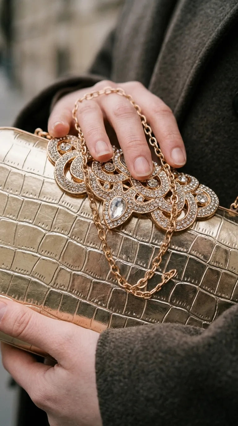 Golden Fancy Clutch For Women P24582