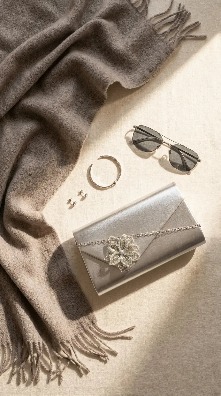 Silver Formal Clutch For Ladies P24599
