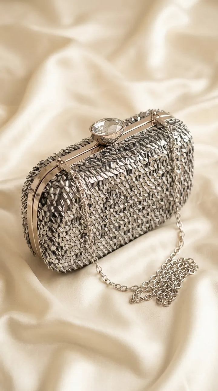 Grey Fancy Clutch For Ladies P24603