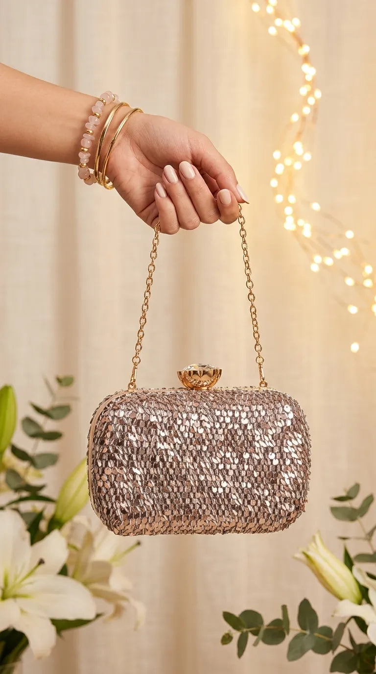 Champagne Fancy Clutch For Ladies P24603