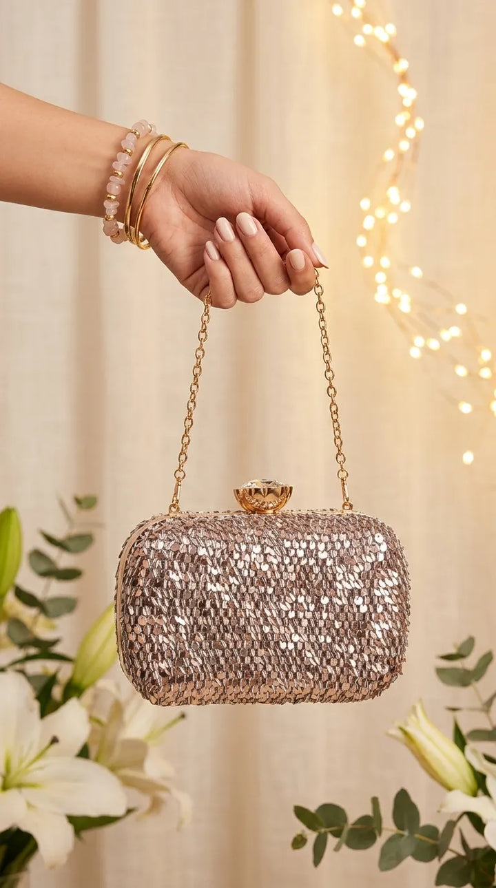 Champagne Fancy Clutch For Ladies P24603