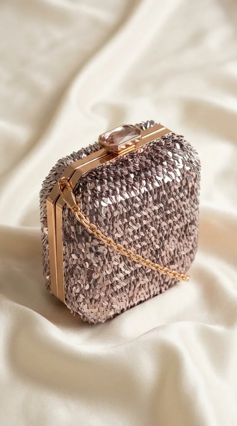 Champagne Fancy Clutch For Ladies P24604