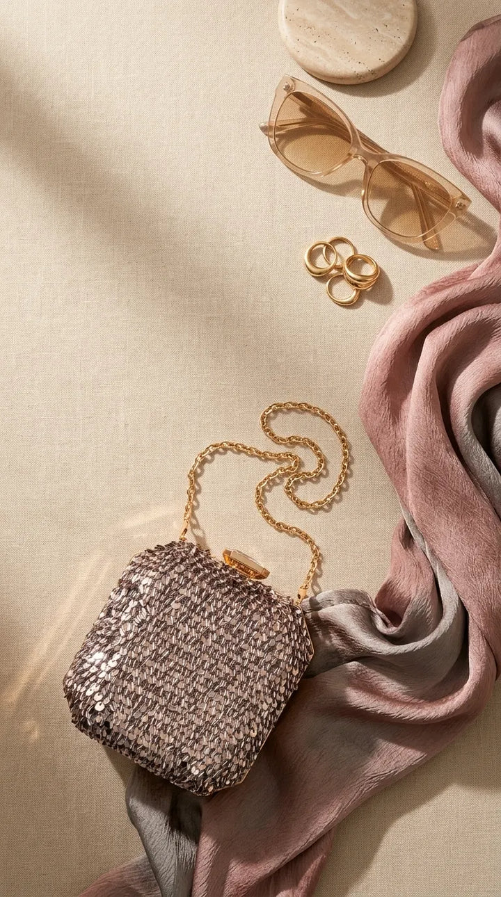 Champagne Fancy Clutch For Ladies P24604