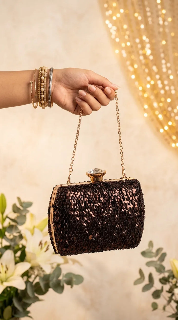 Brown Fancy Clutch For Ladies P24605