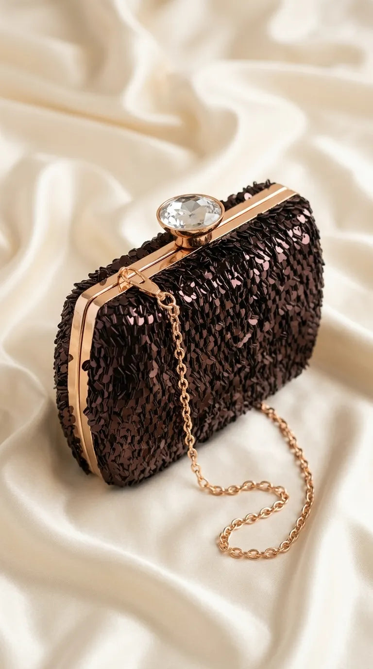 Brown Fancy Clutch For Ladies P24605
