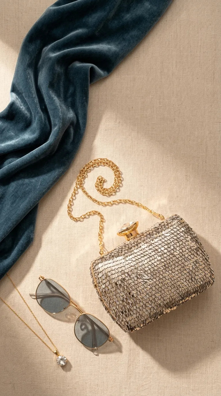 Golden Fancy Clutch For Ladies P24605