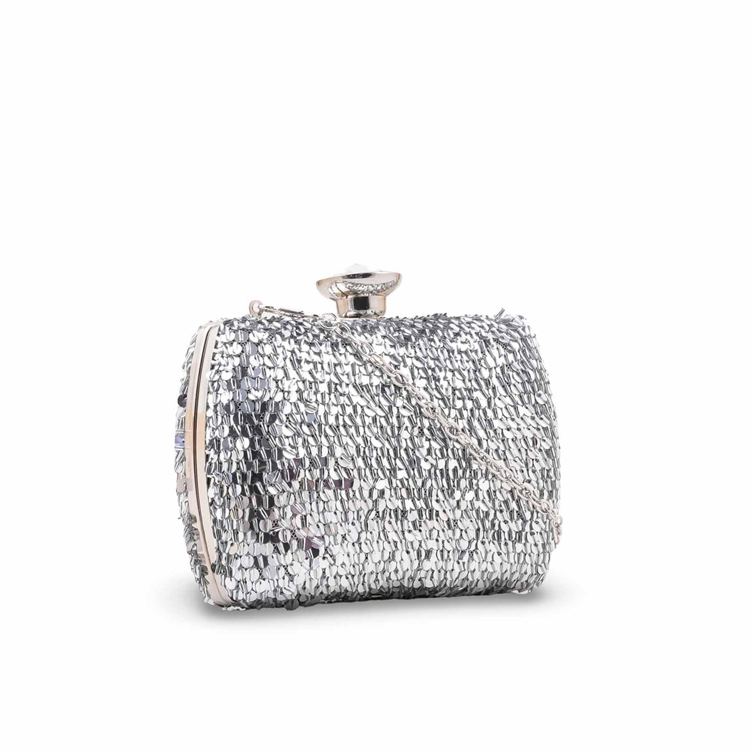 Silver Fancy Clutch For Ladies P24605
