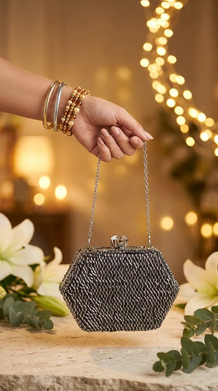 Black Fancy Clutch For Ladies P24606