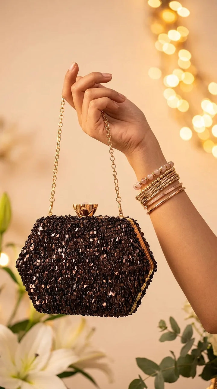 Brown Fancy Clutch For Ladies P24606