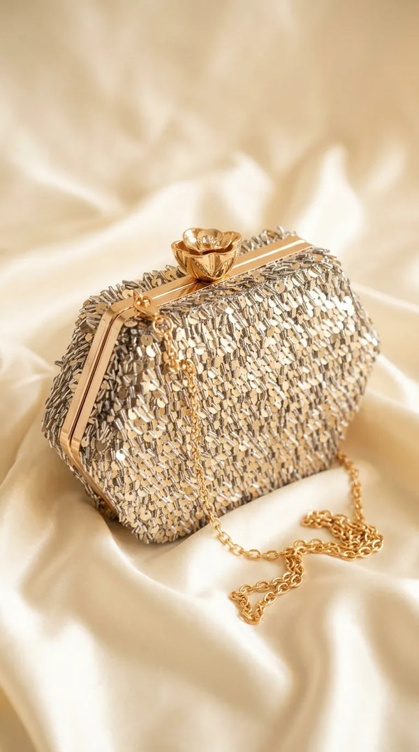 Golden Fancy Clutch For Ladies P24606