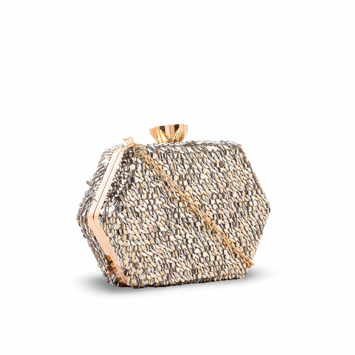 Golden Fancy Clutch For Ladies P24606