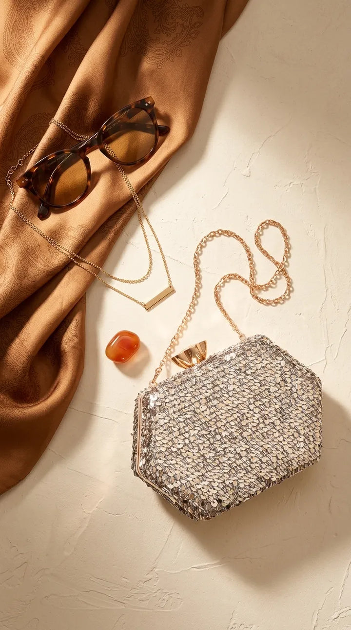 Golden Fancy Clutch For Ladies P24606
