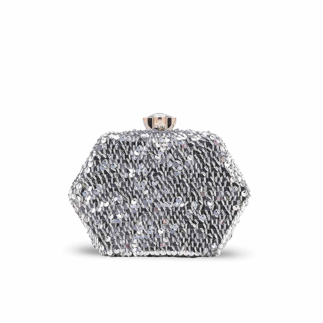 Silver Fancy Clutch For Ladies P24606