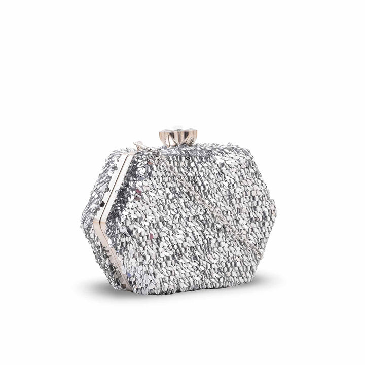 Silver Fancy Clutch For Ladies P24606