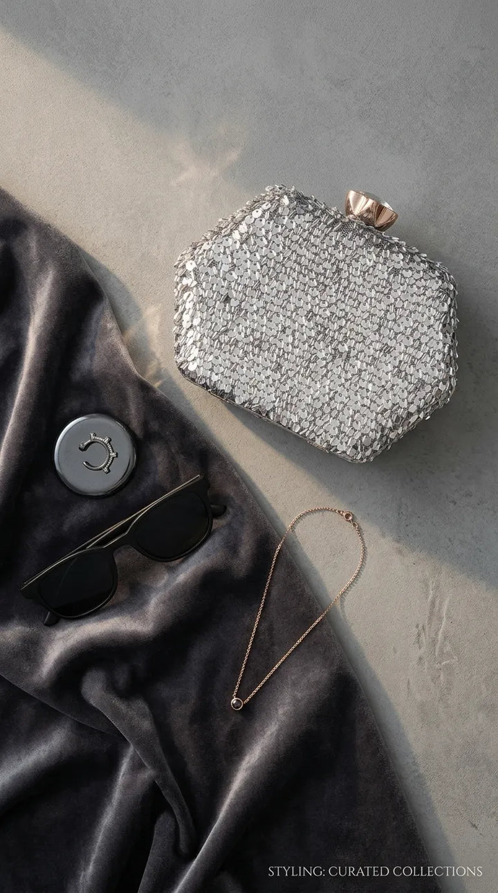 Silver Fancy Clutch For Ladies P24606