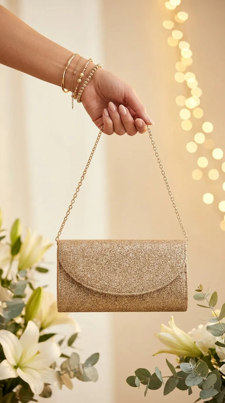 Golden Fancy Clutch For Ladies P24608