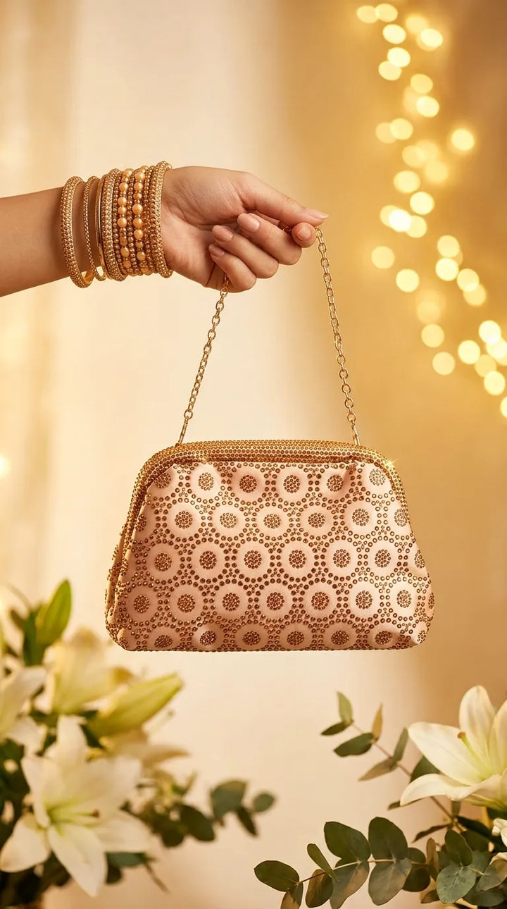 Golden Fancy Clutch For Ladies P24621