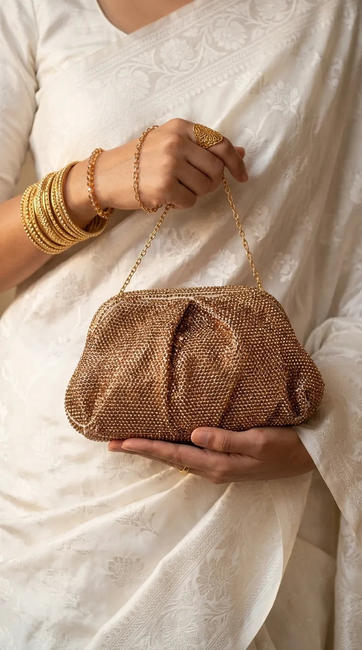 Golden Fancy Clutch For Ladies P24622